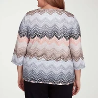 Alfred Dunner Classics Womens Plus Crew Neck 3/4 Sleeve T-Shirt