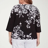 Alfred Dunner Classics Womens Crew Neck 3/4 Sleeve Plus T-Shirt