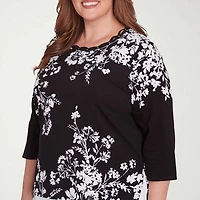 Alfred Dunner Classics Womens Crew Neck 3/4 Sleeve Plus T-Shirt