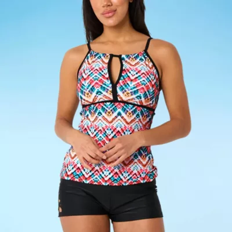 Free Country Womens Built in Bra Stretch Fabric Waves Tankini Swimsuit Top