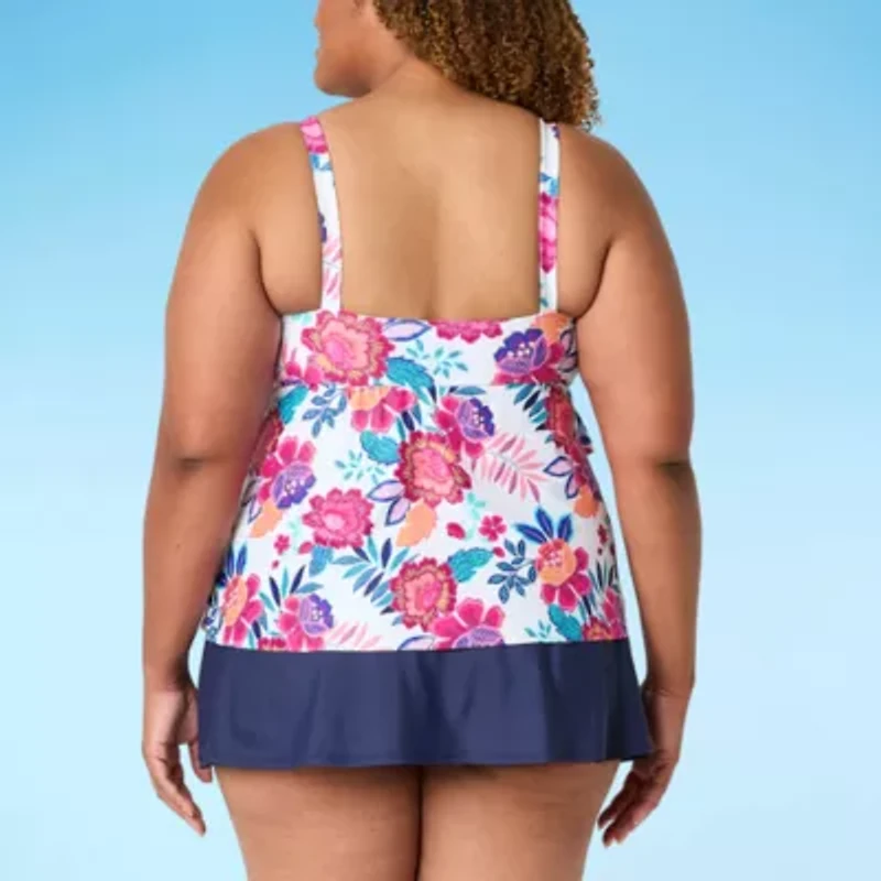 Sonnet Shores Womens Exotic Floral Plus Swim Dress
