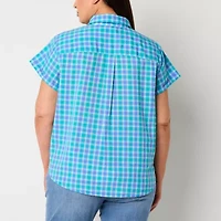 St. John's Bay Womens Short Sleeve Regular Fit Plus Button-Down Shirt