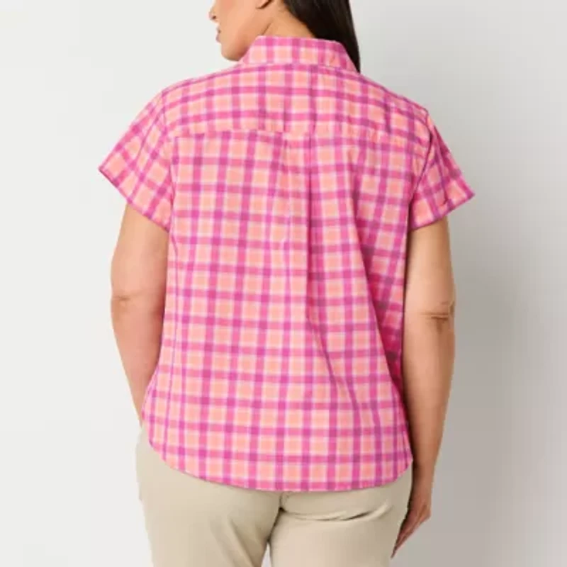 St. John's Bay Womens Short Sleeve Regular Fit Plus Button-Down Shirt