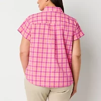 St. John's Bay Womens Short Sleeve Regular Fit Plus Button-Down Shirt