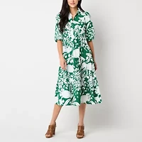 52seven Womens 3/4 Sleeve Scroll Midi Fit + Flare Dress