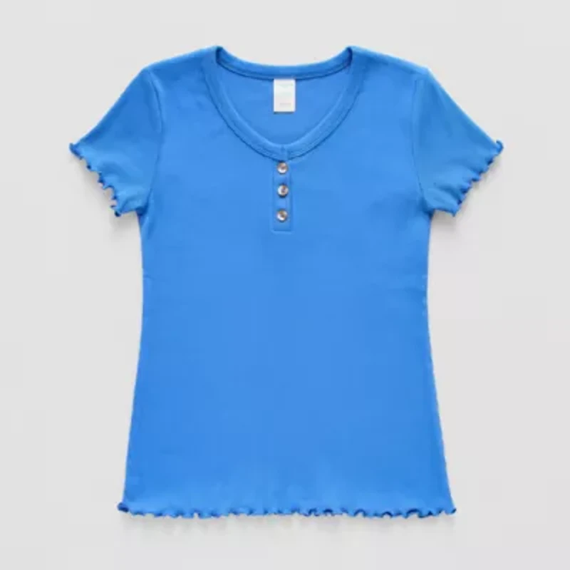 Thereabouts Little & Big Kid Girls Henley Neck Short Sleeve T-Shirt