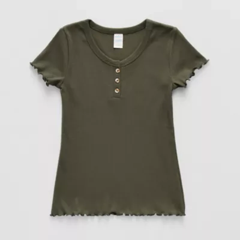 Thereabouts Little & Big Kid Girls Henley Neck Short Sleeve T-Shirt
