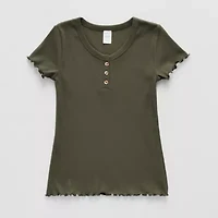 Thereabouts Little & Big Kid Girls Henley Neck Short Sleeve T-Shirt