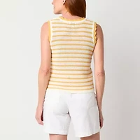 St. John's Bay Womens Crew Neck Sleeveless Striped Pullover Sweater