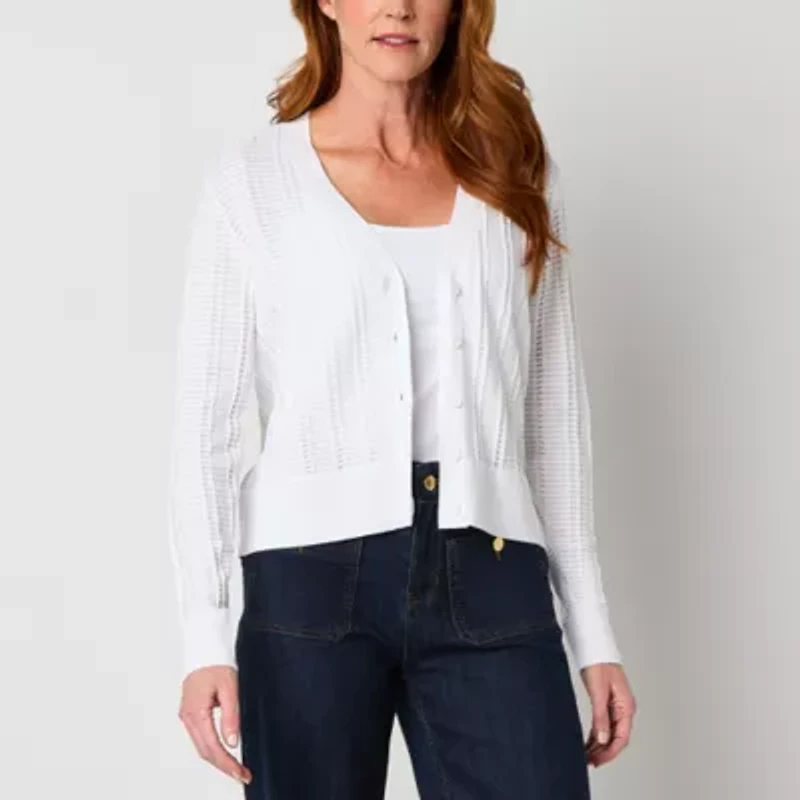 Liz Claiborne Womens Long Sleeve Open Front Cardigan
