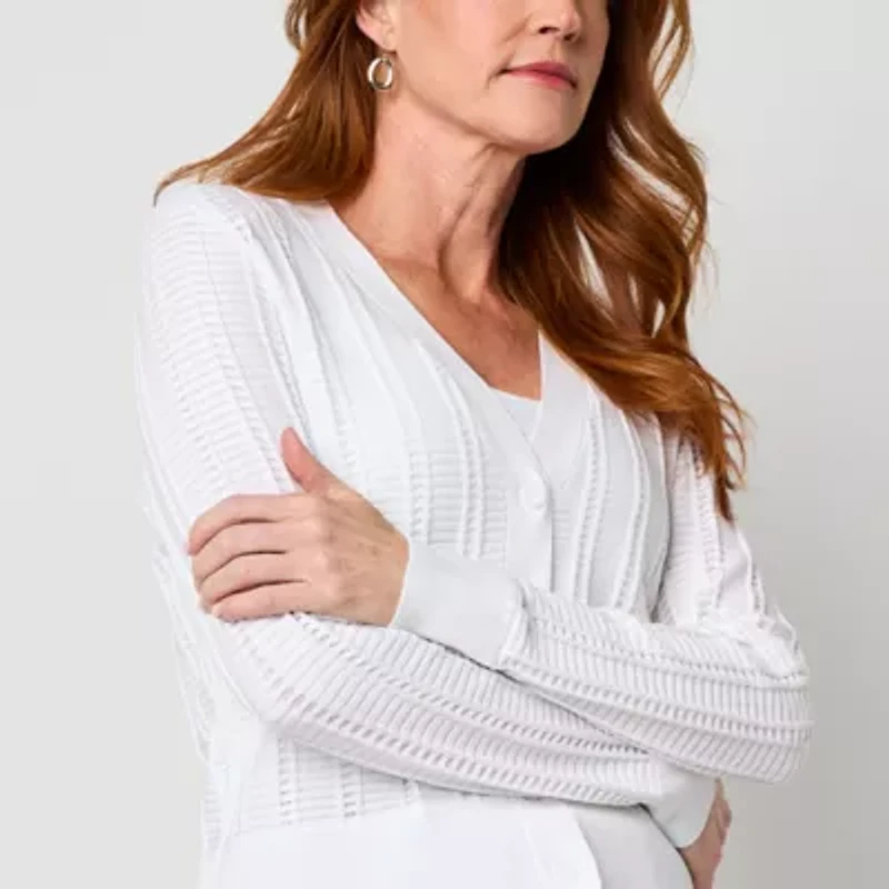 Liz Claiborne Womens Long Sleeve Open Front Cardigan