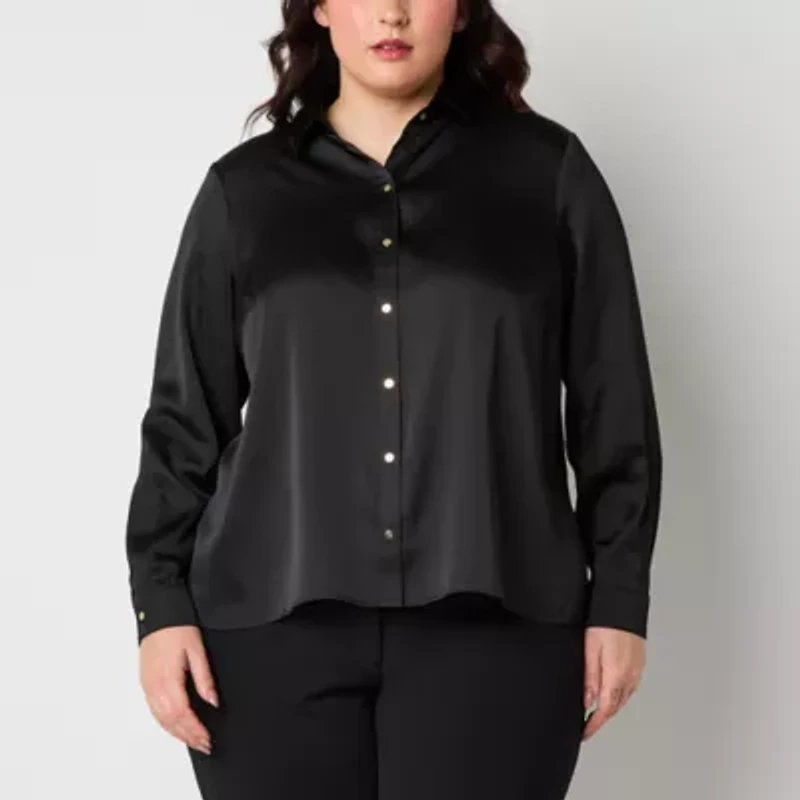 Bold Elements Womens Plus Long Sleeve Satin Blouse