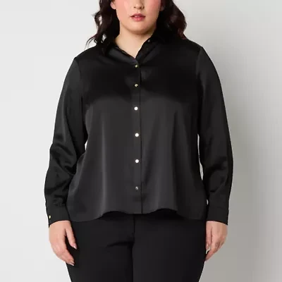 Bold Elements Womens Long Sleeve Satin Plus Blouse