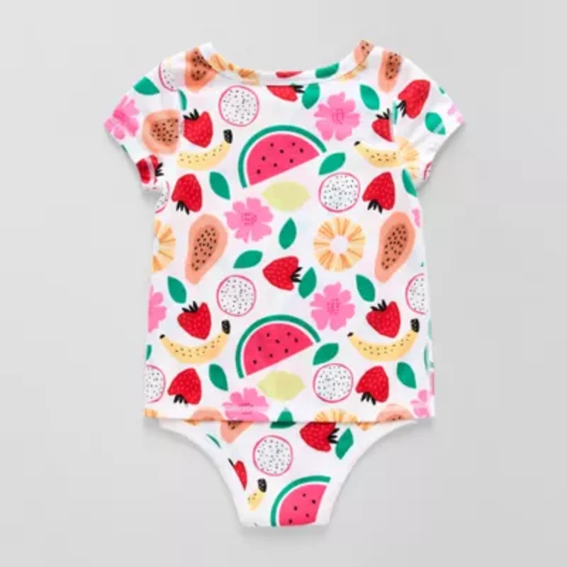 Okie Dokie Toddler Girls Bodysuit Closure Adaptive Round Neck Short Sleeve
