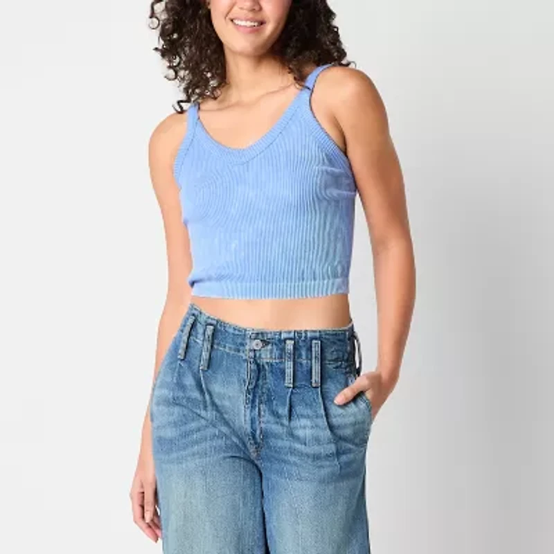 Arizona Womens Juniors V Neck Sleeveless Tank Top