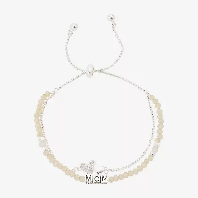 Footnotes Mom Womens White Glass Heart Bolo Bracelet