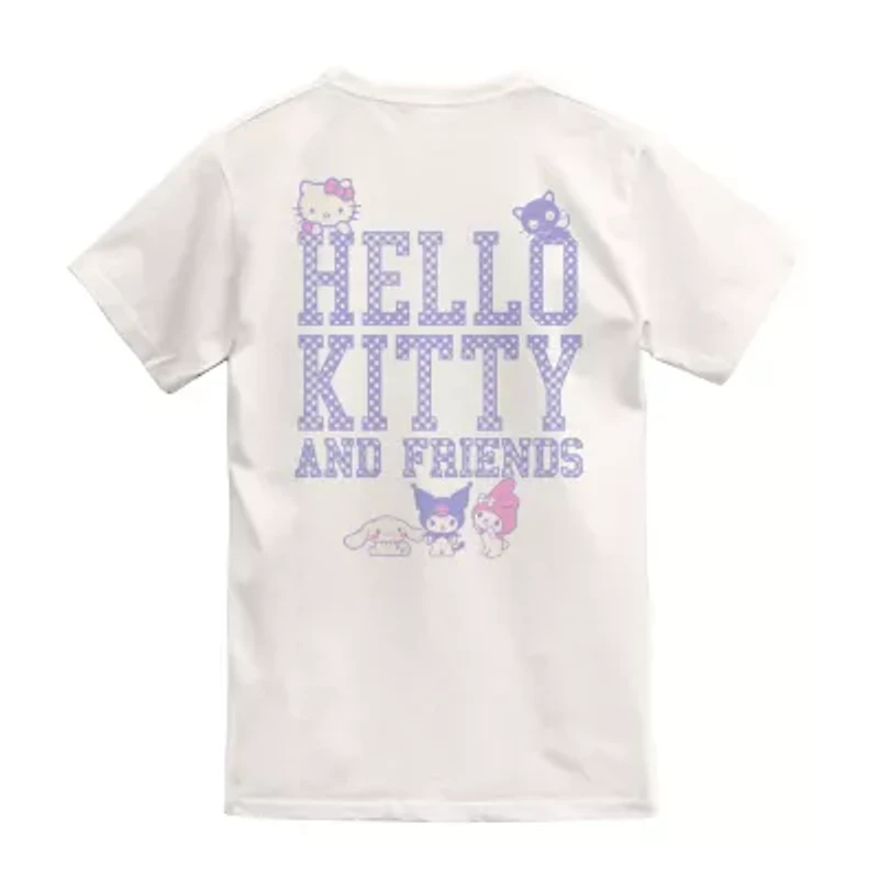 Hello Kitty Bows Tee Womens Juniors Crew Neck Short Sleeve Oversized Graphic T-Shirt