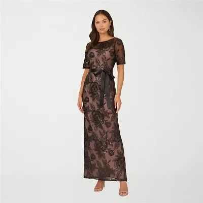 Papell Boutique Womens Short Sleeve Evening Gown