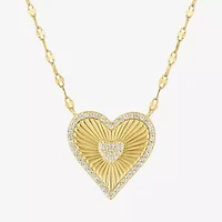 Womens Lab Created White Sapphire 14K Gold Over Silver Heart 16 Inch Pendant Necklace