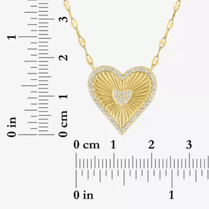 Womens Lab Created White Sapphire 14K Gold Over Silver Heart 16 Inch Pendant Necklace