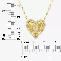 Womens Lab Created White Sapphire 14K Gold Over Silver Heart 16 Inch Pendant Necklace