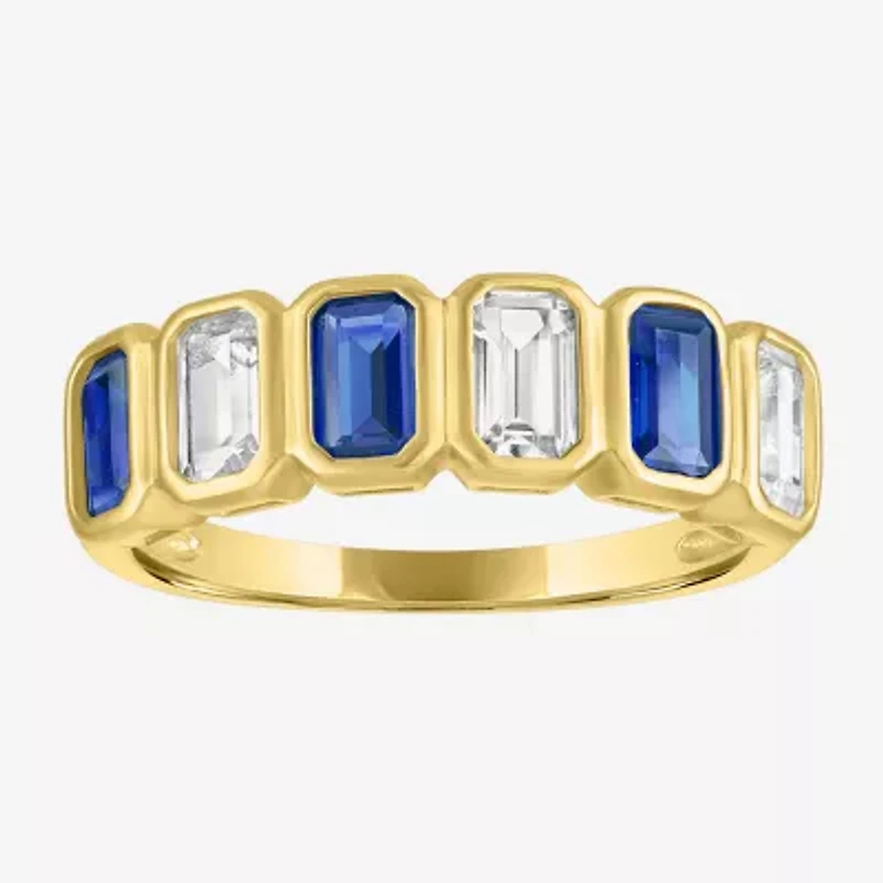 Lab Created or Simulated Gemstone 14K Gold Over Silver Side Band
