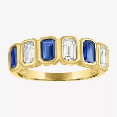 Lab Created or Simulated Gemstone 14K Gold Over Silver Side Band