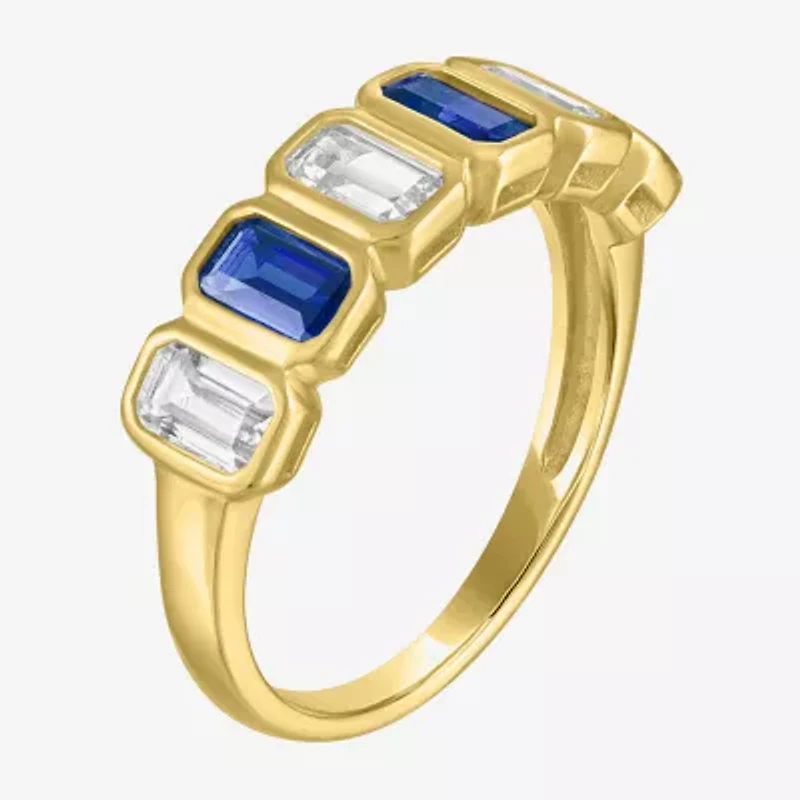 Lab Created or Simulated Gemstone 14K Gold Over Silver Side Band