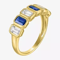 Lab Created or Simulated Gemstone 14K Gold Over Silver Side Band