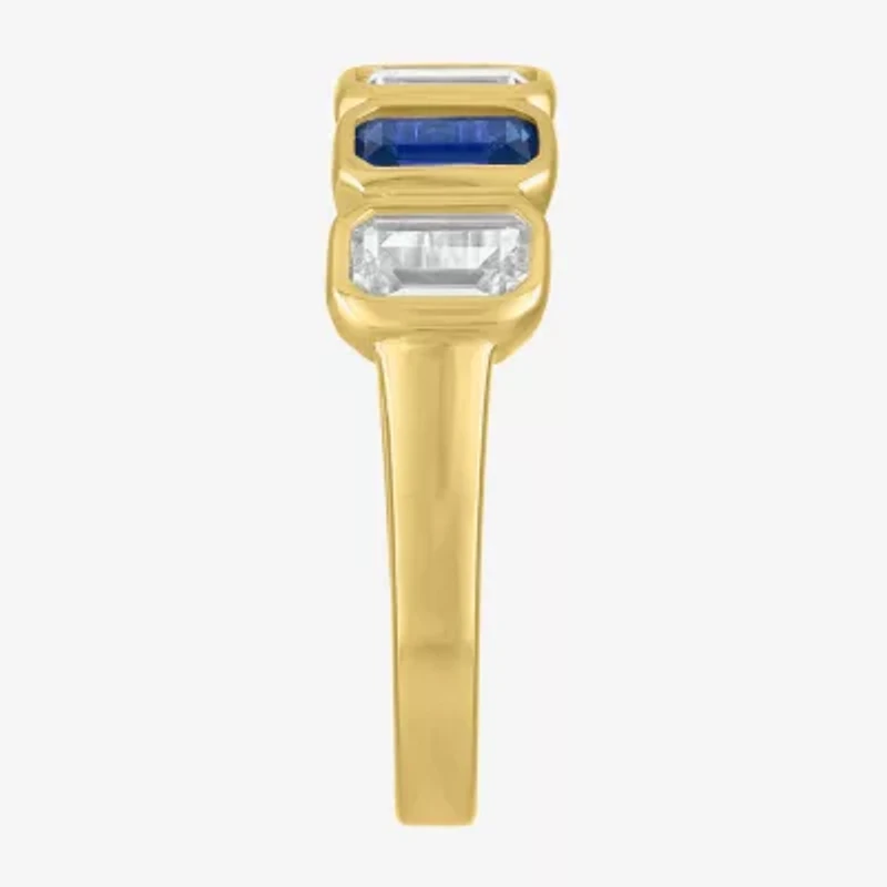 Lab Created or Simulated Gemstone 14K Gold Over Silver Side Band