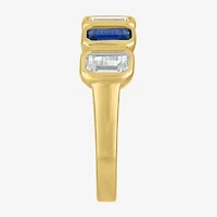 Lab Created or Simulated Gemstone 14K Gold Over Silver Side Band