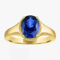 Womens Lab Created Blue Sapphire 14K Gold Over Silver Oval Solitaire Cocktail Ring