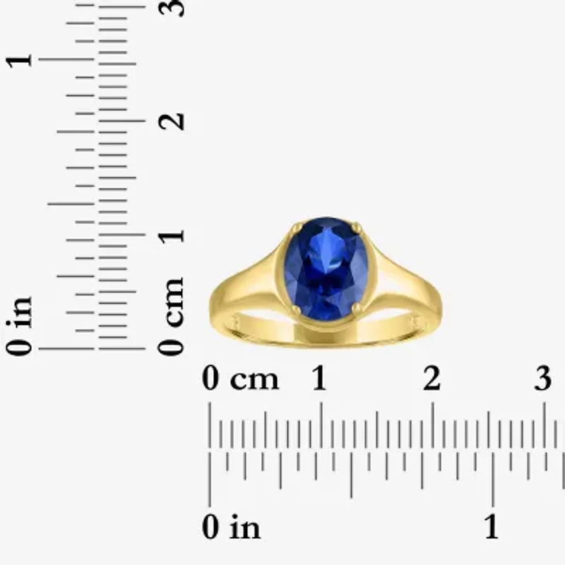 Womens Lab Created Blue Sapphire 14K Gold Over Silver Oval Solitaire Cocktail Ring