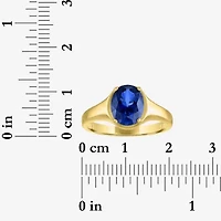 Womens Lab Created Blue Sapphire 14K Gold Over Silver Oval Solitaire Cocktail Ring