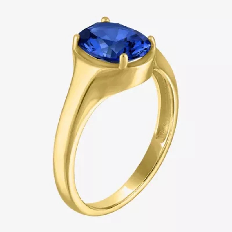 Womens Lab Created Blue Sapphire 14K Gold Over Silver Oval Solitaire Cocktail Ring