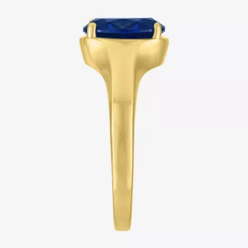 Womens Lab Created Blue Sapphire 14K Gold Over Silver Oval Solitaire Cocktail Ring