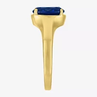 Womens Lab Created Blue Sapphire 14K Gold Over Silver Oval Solitaire Cocktail Ring