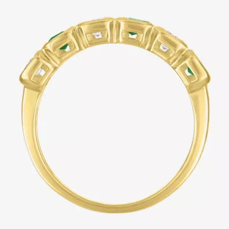Lab Created or Simulated Gemstone 14K Gold Over Silver Side Band