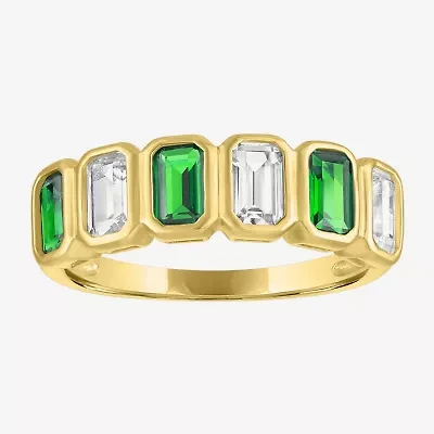 Lab Created or Simulated Gemstone 14K Gold Over Silver Side Band