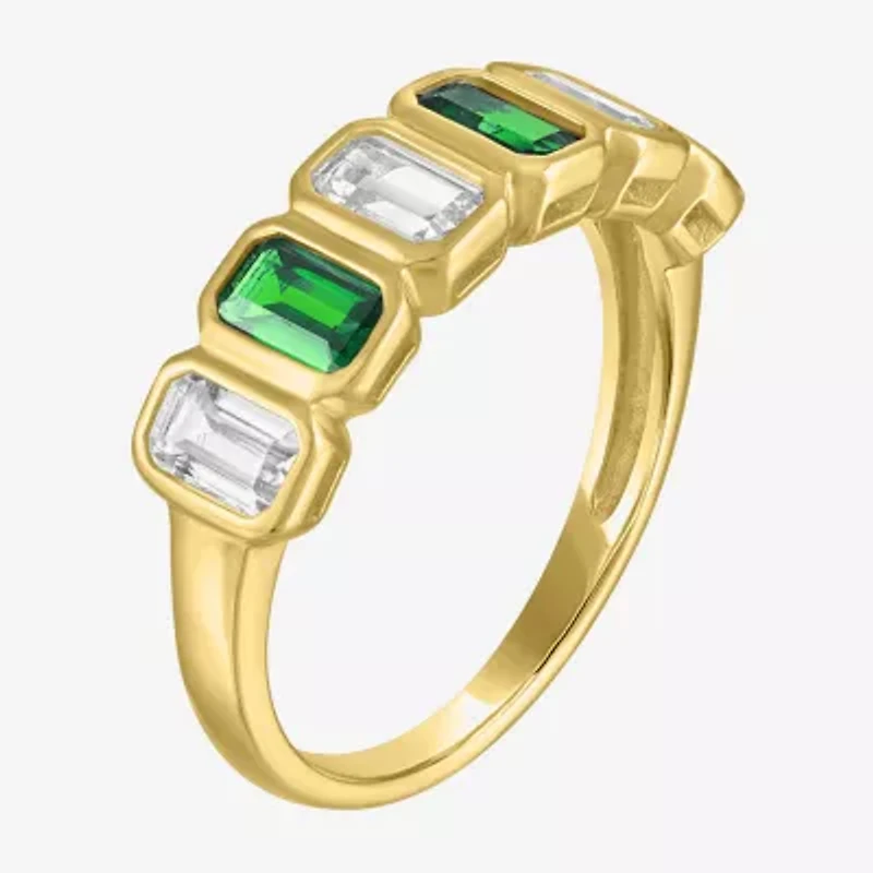 Lab Created or Simulated Gemstone 14K Gold Over Silver Side Band