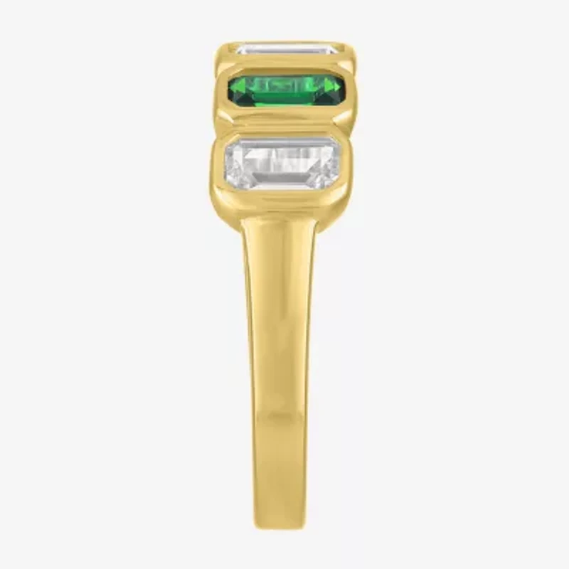 Lab Created or Simulated Gemstone 14K Gold Over Silver Side Band