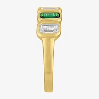Lab Created or Simulated Gemstone 14K Gold Over Silver Side Band