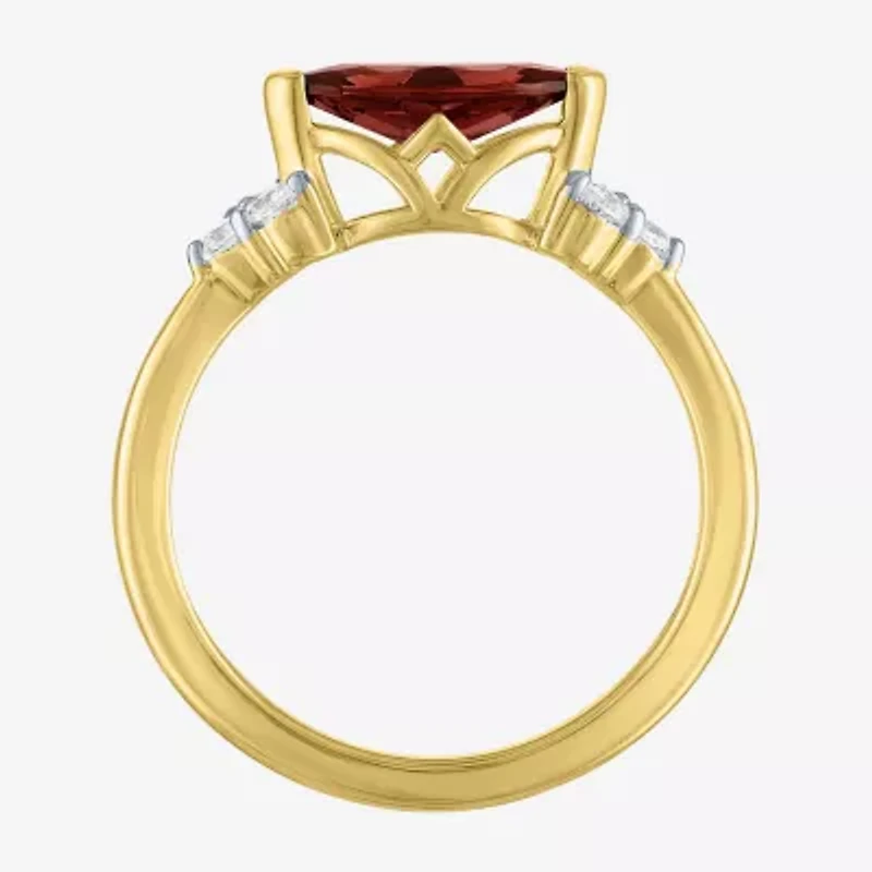Womens Genuine Red Garnet 14K Gold Over Silver Marquise Side Stone Cocktail Ring