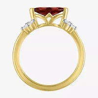 Womens Genuine Red Garnet 14K Gold Over Silver Marquise Side Stone Cocktail Ring