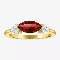 Womens Genuine Red Garnet 14K Gold Over Silver Marquise Side Stone Cocktail Ring