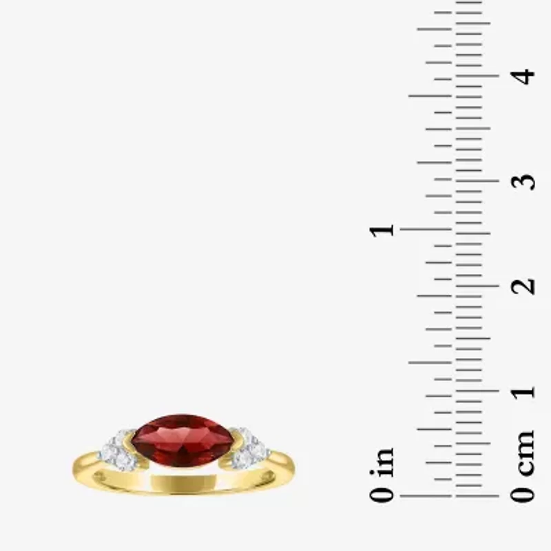 Womens Genuine Red Garnet 14K Gold Over Silver Marquise Side Stone Cocktail Ring