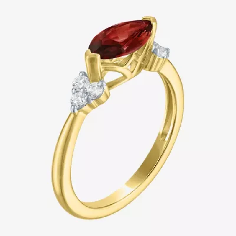 Womens Genuine Red Garnet 14K Gold Over Silver Marquise Side Stone Cocktail Ring