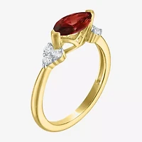 Womens Genuine Red Garnet 14K Gold Over Silver Marquise Side Stone Cocktail Ring