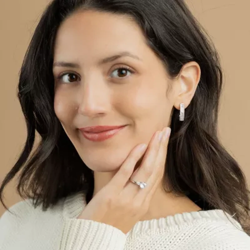 (G/Si2) Womens 1 CT. T.W. Lab Grown White Diamond 10K Gold 23.3mm Hoop Earrings