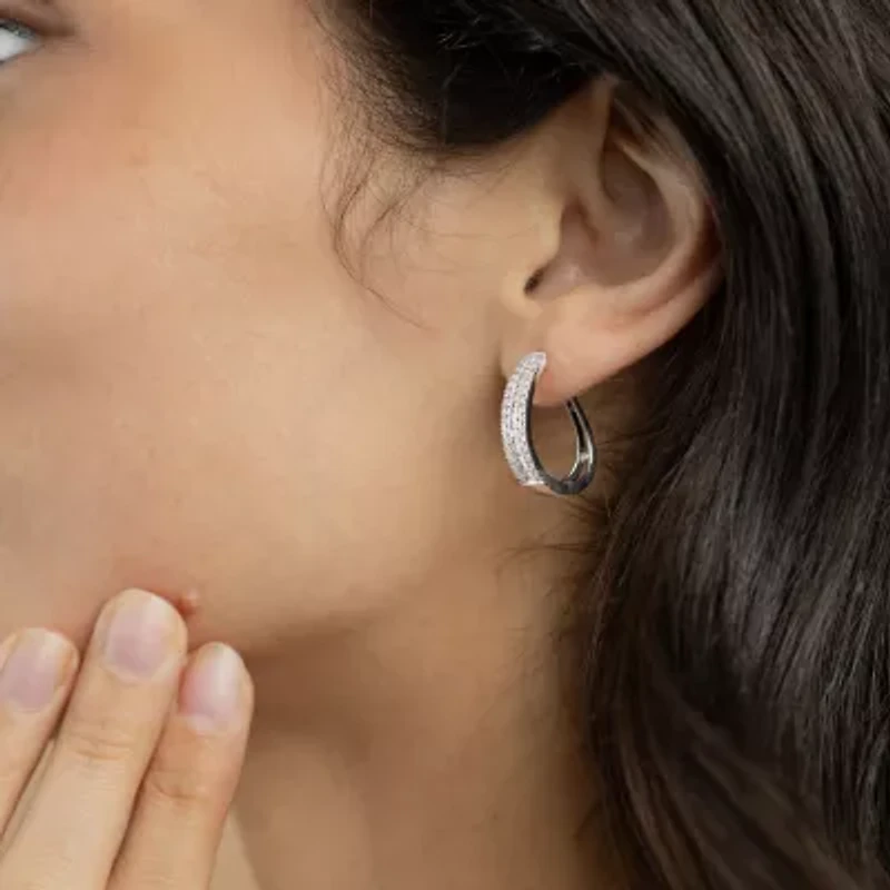 (G/Si2) Womens 1 CT. T.W. Lab Grown White Diamond 10K Gold 23.3mm Hoop Earrings